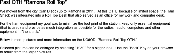 Past QTH "Ramona Roll Top"